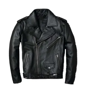 Mens Black Cafe Racer Leather Jacket Quilted Jacket