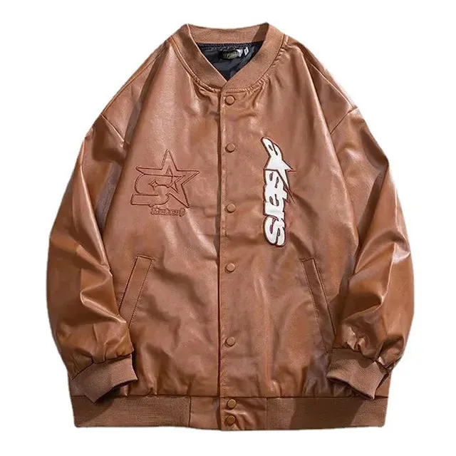 Men's Embroidered Leather Motorcycle Jacket
