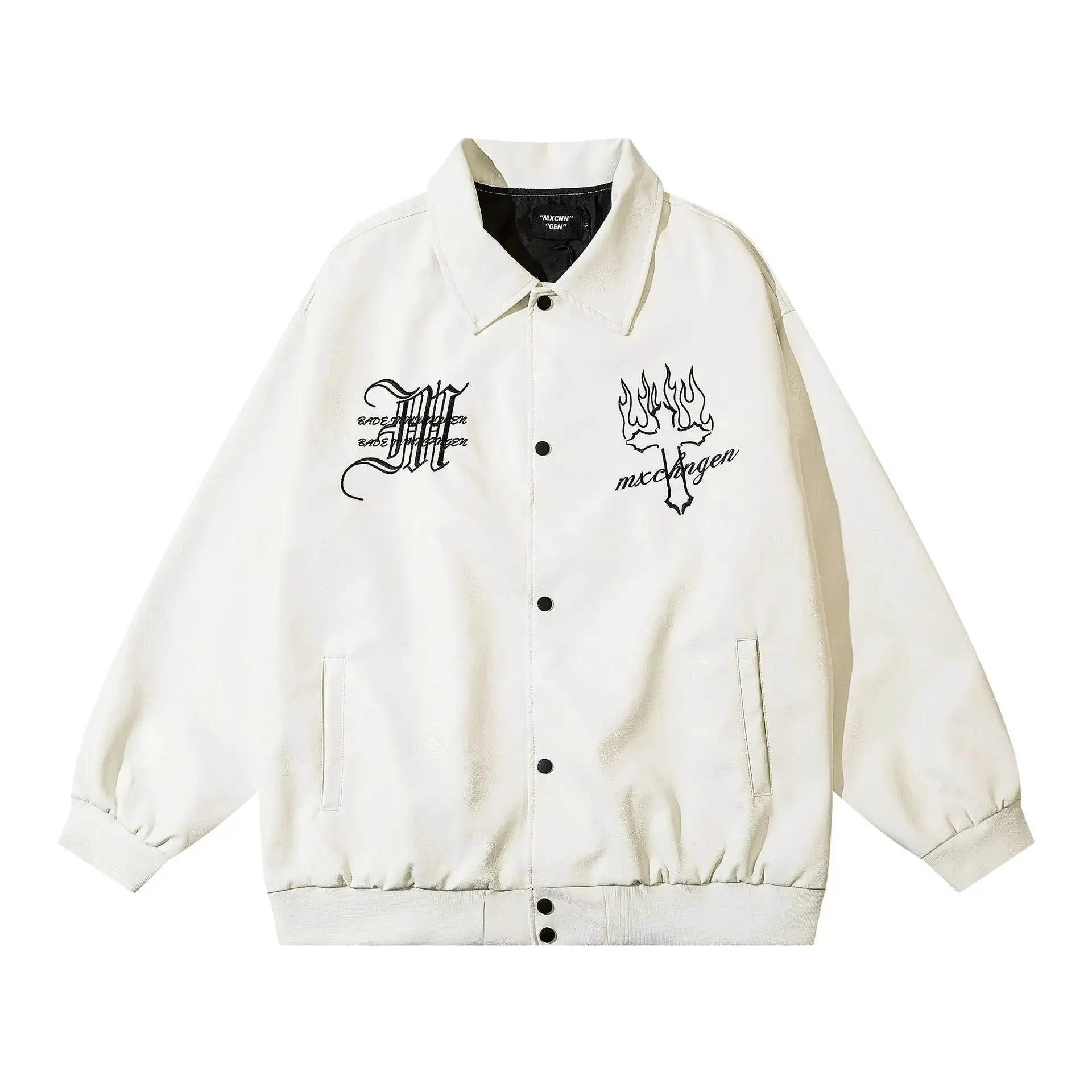 Men's Embroidered Leather Motorcycle Jacket