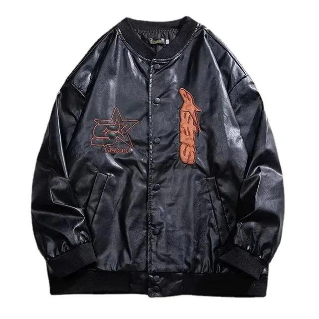 Men's Embroidered Leather Motorcycle Jacket