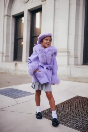 MI LOVES SIGNATURE Luxurious Anna cashmere kids coat with Fox fur trim and cuffs in Beautiful  Purple colour .