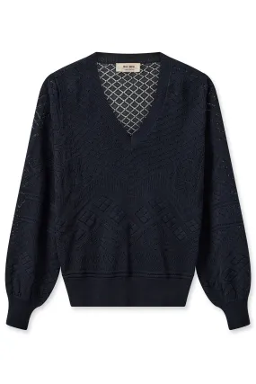 Mos Mosh 158830 MMInja Salute Navy V-Neck Jumper