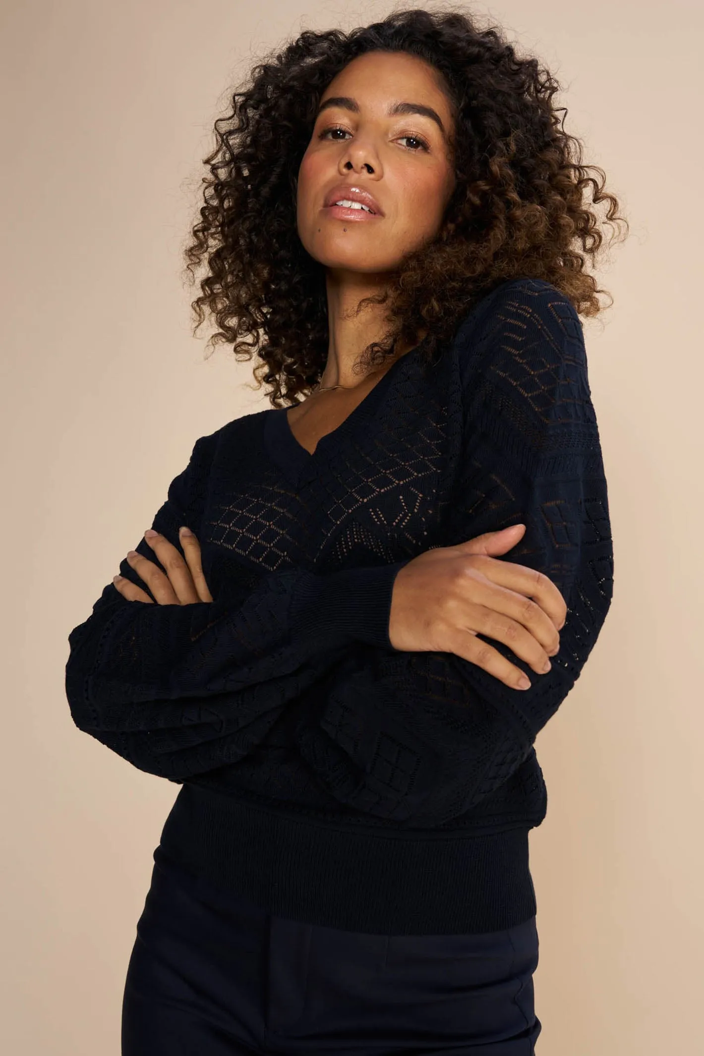 Mos Mosh 158830 MMInja Salute Navy V-Neck Jumper