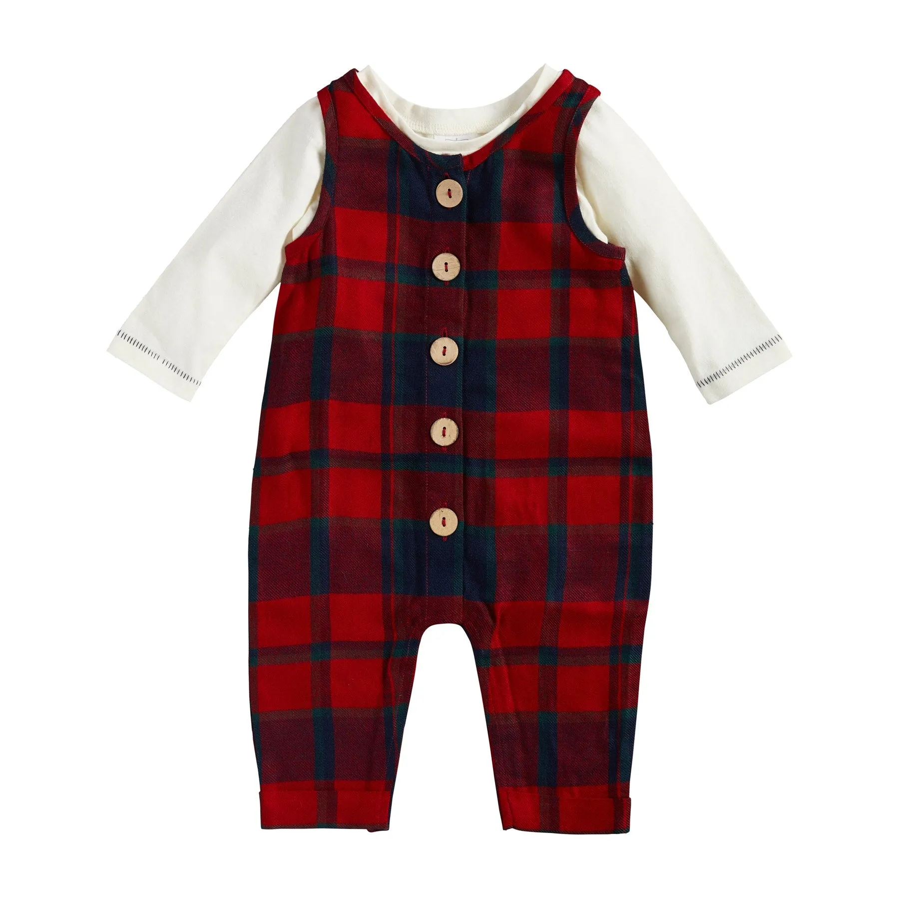 Mud Pie Tartan Overall Set