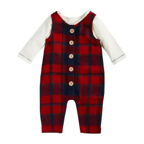 Mud Pie Tartan Overall Set