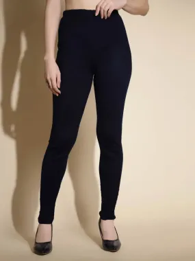 Navy Blue Solid Woolen High Rise Stretchable Legging