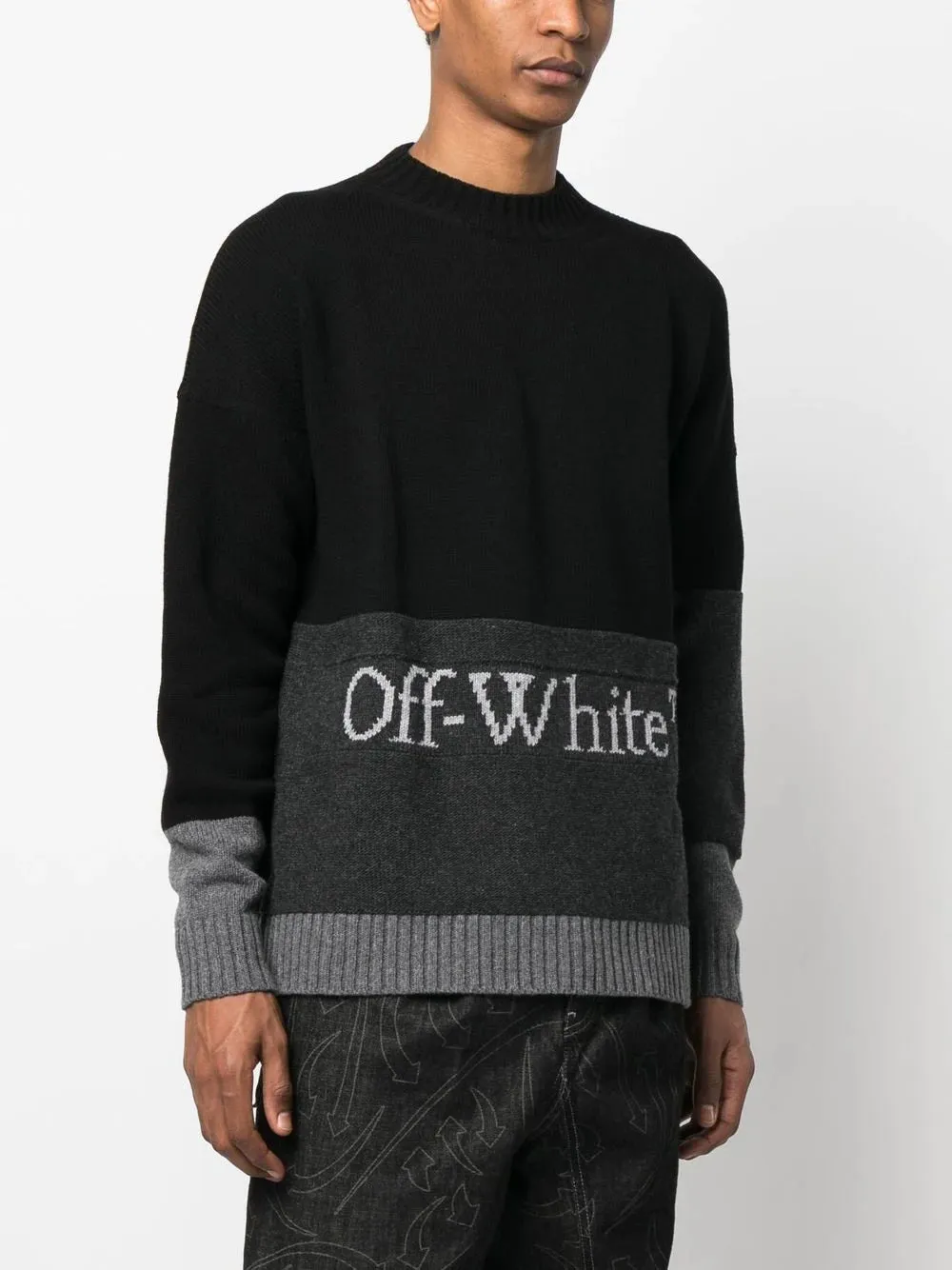 OFF-WHITE Blocked Knit Crewneck Sweatshirt Black/White
