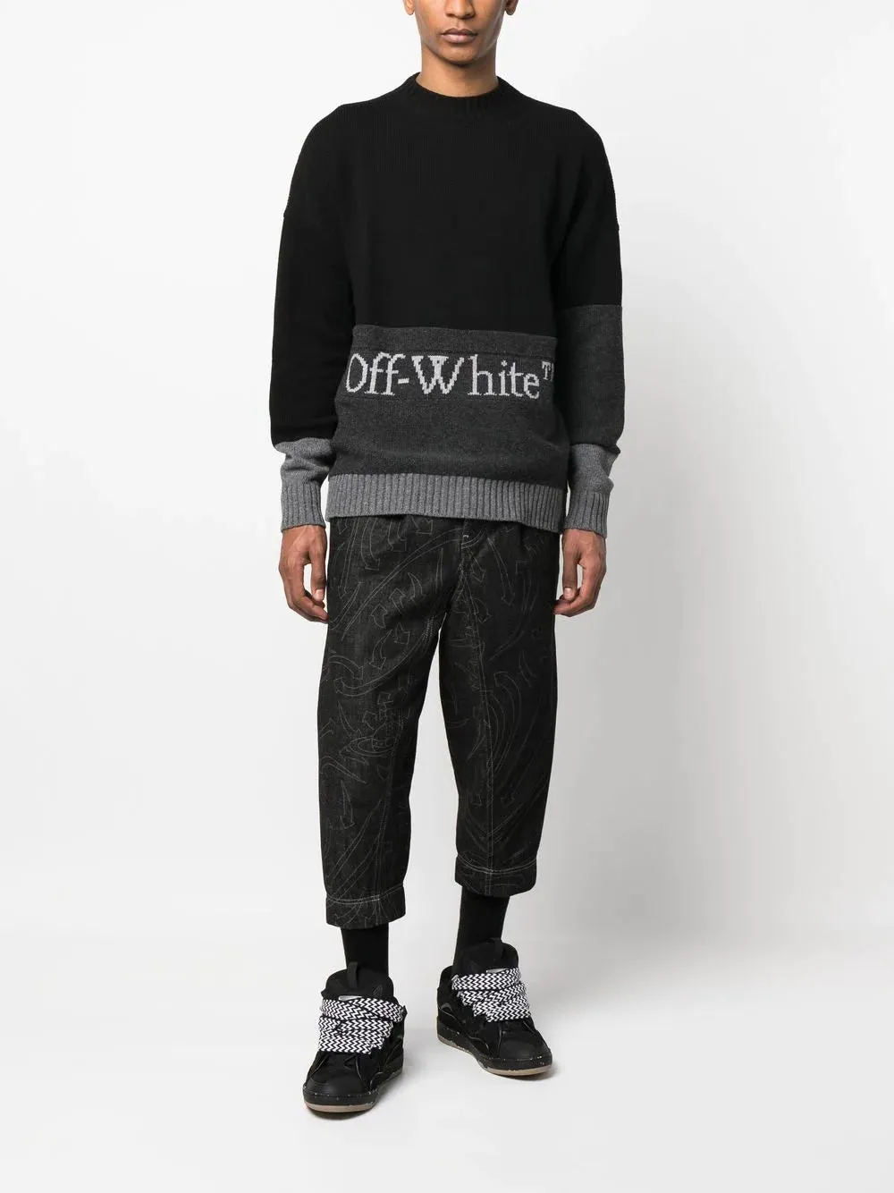 OFF-WHITE Blocked Knit Crewneck Sweatshirt Black/White