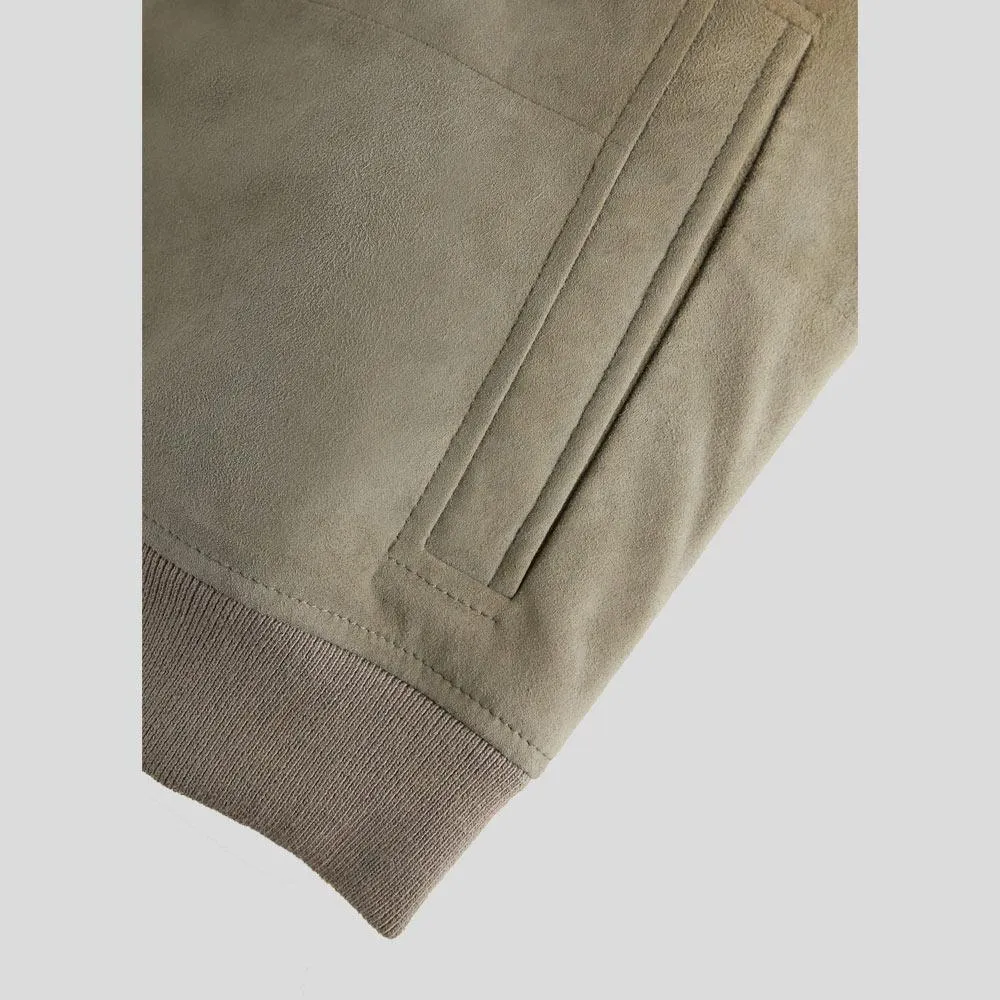 Oren Grey Suede Bomber Leather Jacket for Men