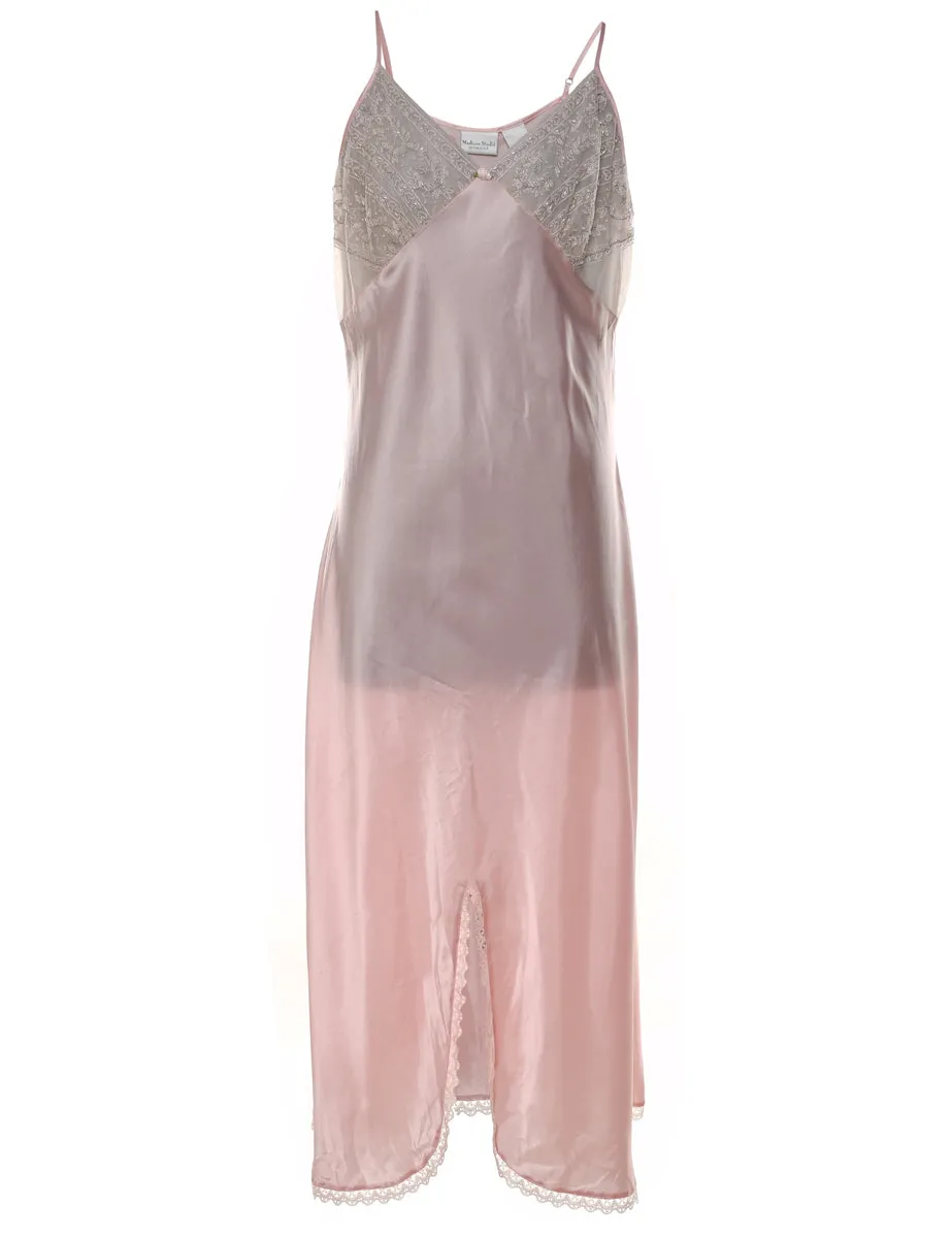 Pale Pink Lace Embroidered & Beaded Nightdress - M
