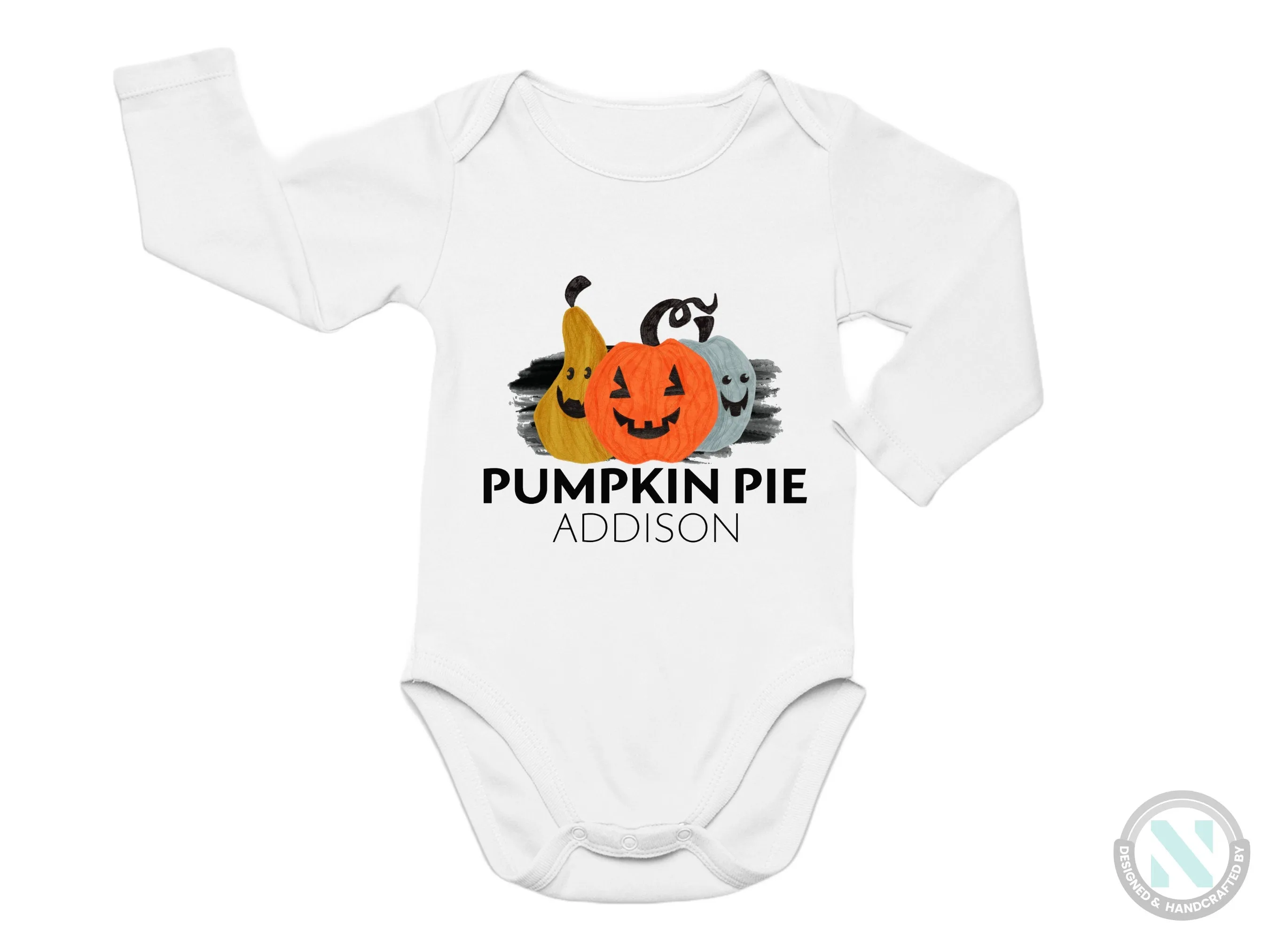 Personalize Halloween Baby Bodysuit Gift for Boys with “Pumpkin Pie”