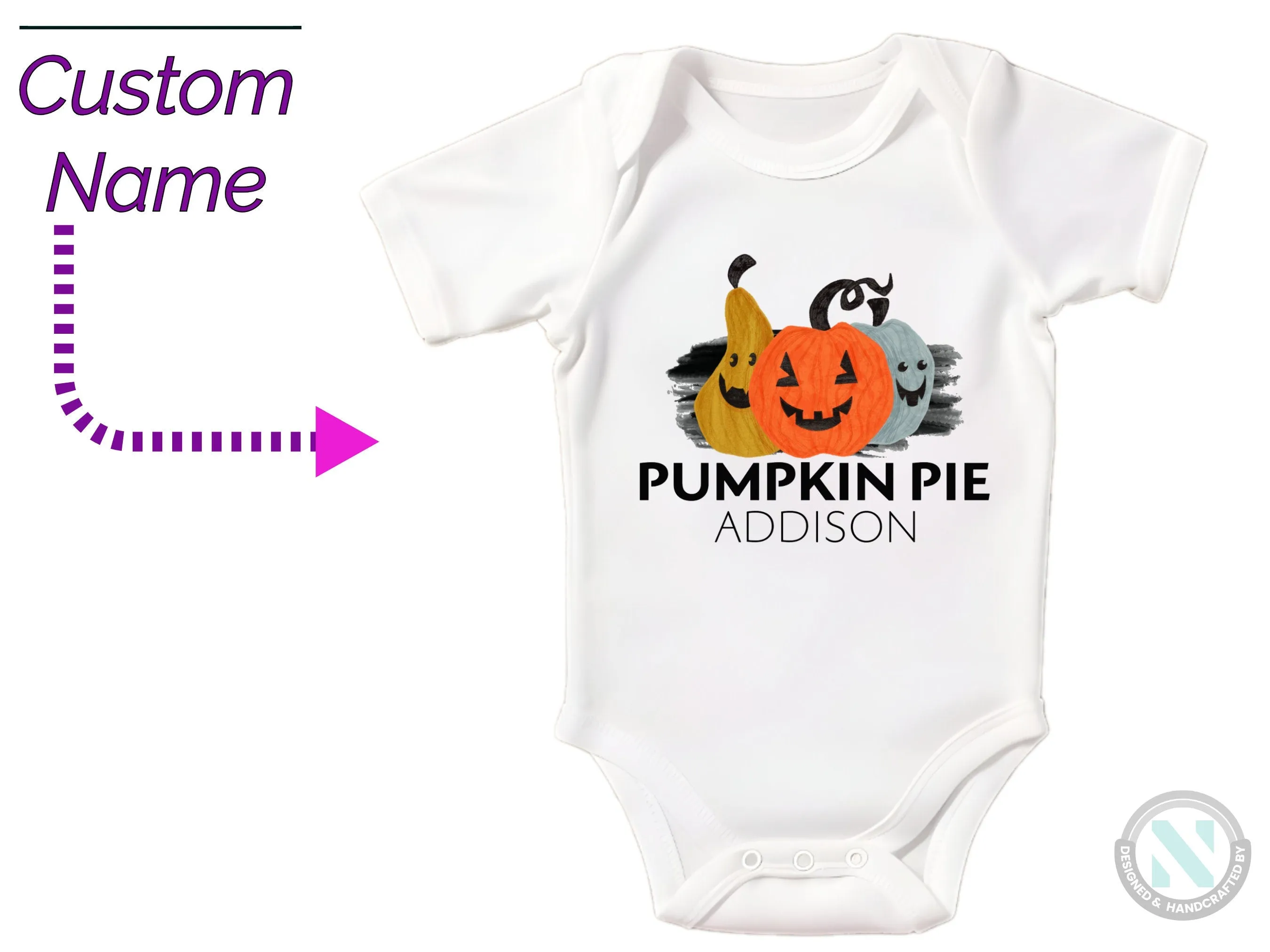 Personalize Halloween Baby Bodysuit Gift for Boys with “Pumpkin Pie”