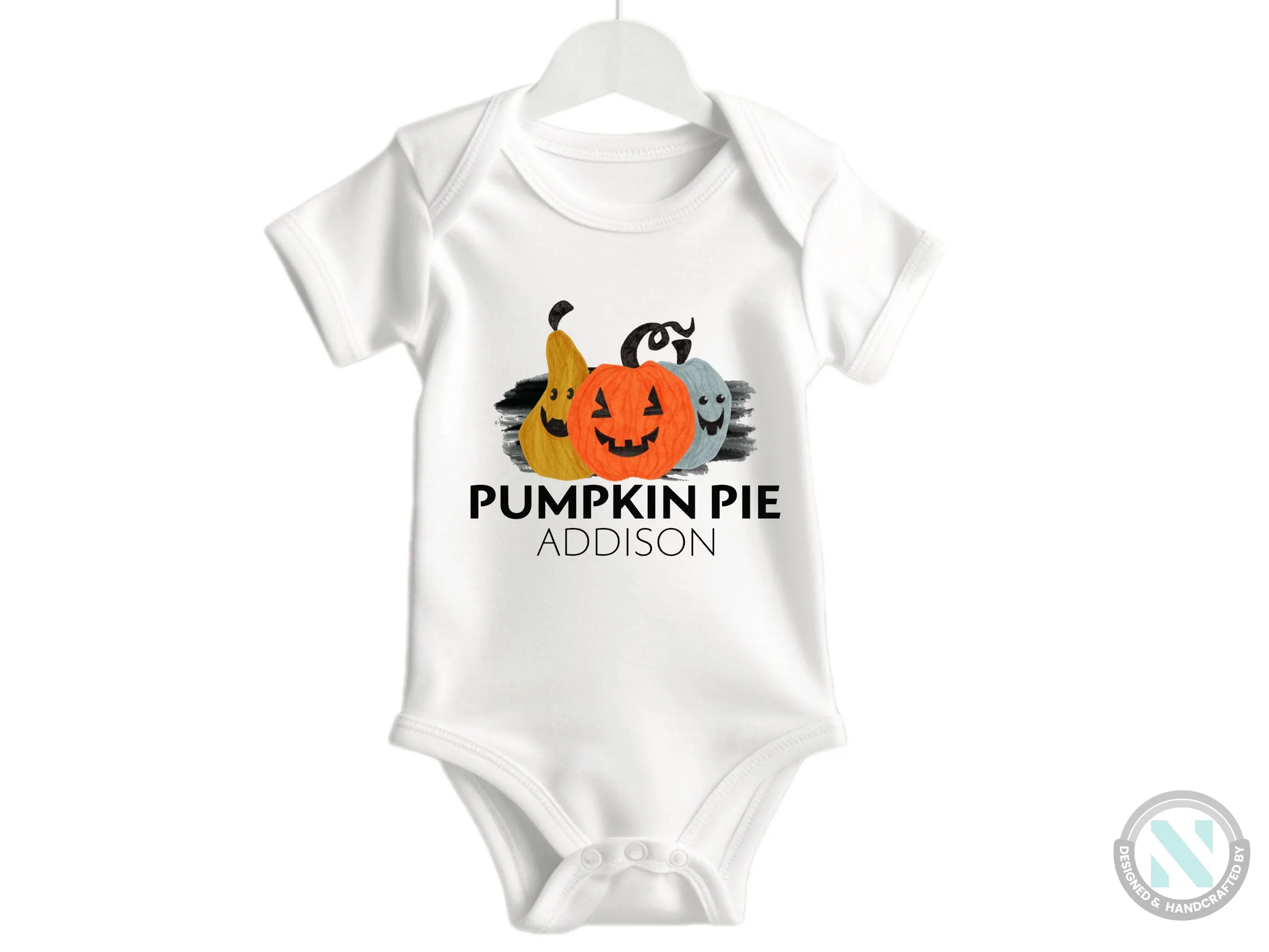 Personalize Halloween Baby Bodysuit Gift for Boys with “Pumpkin Pie”