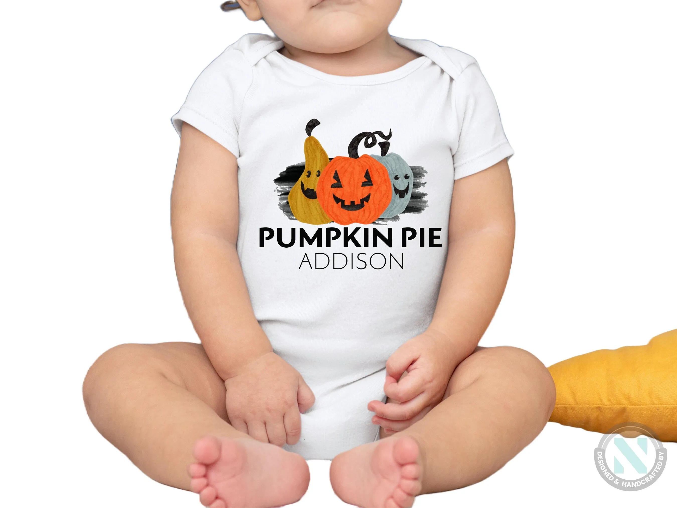 Personalize Halloween Baby Bodysuit Gift for Boys with “Pumpkin Pie”