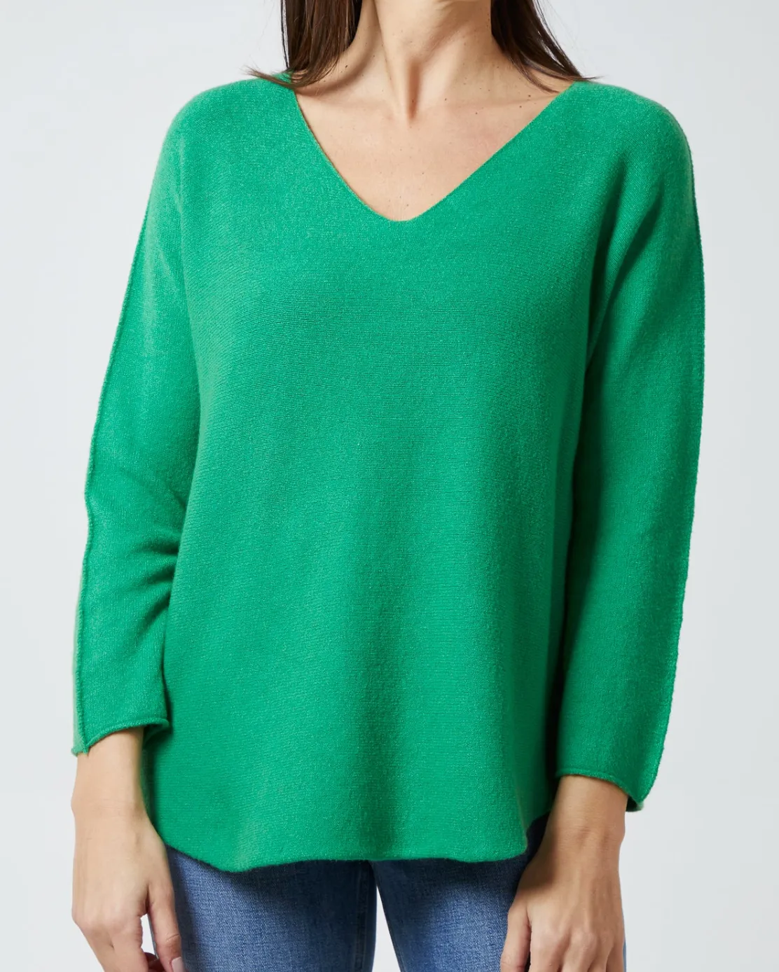 Plain V-Neck Jumper With Stitching Detail (12 Colours)