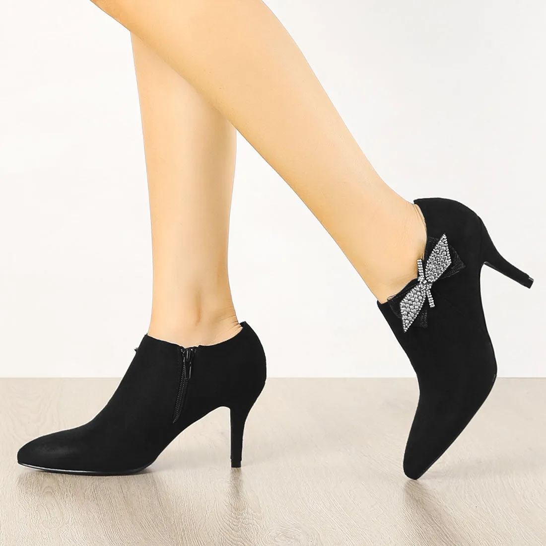 Pointed Toe Bow Decor Stiletto Heel Ankle Boots