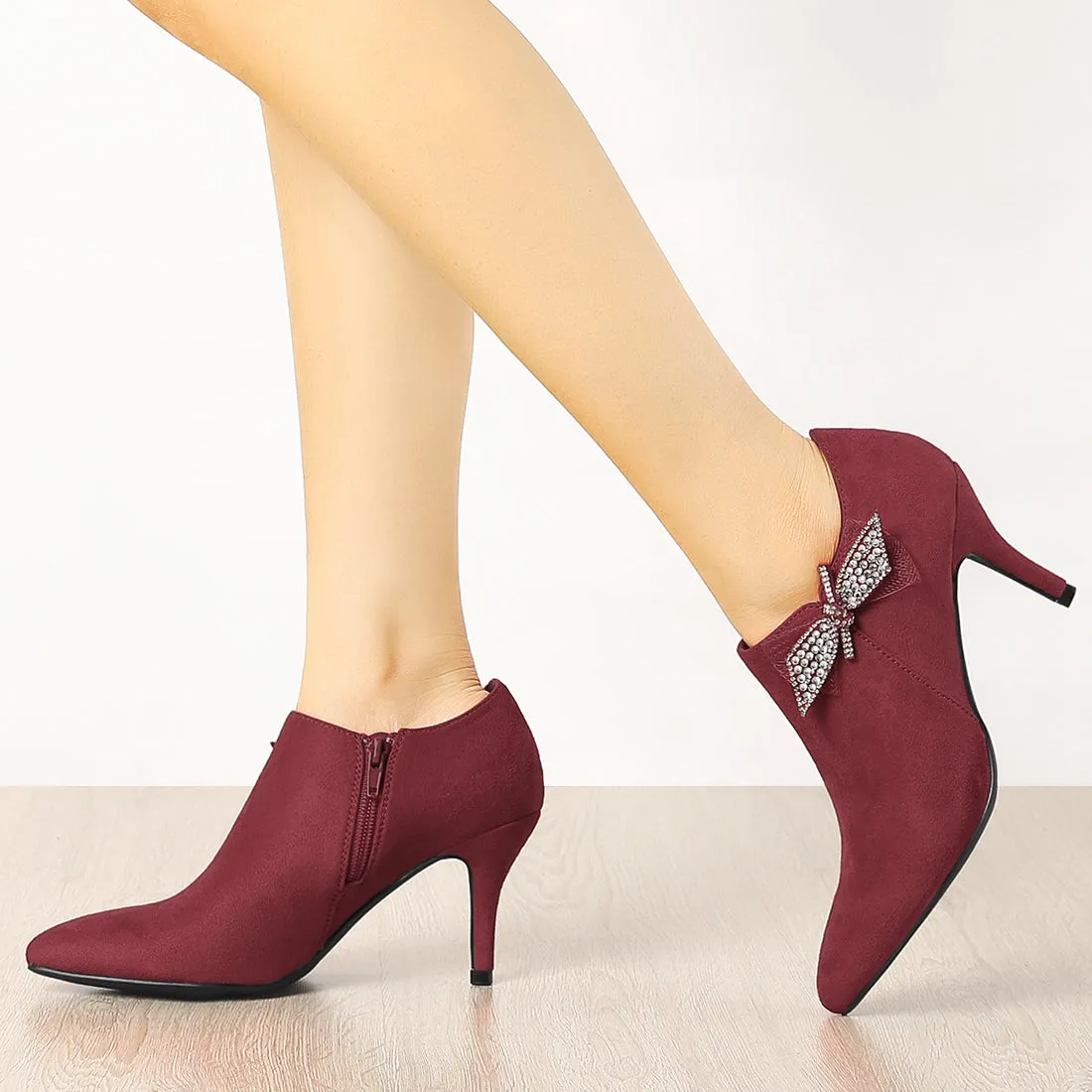 Pointed Toe Bow Decor Stiletto Heel Ankle Boots