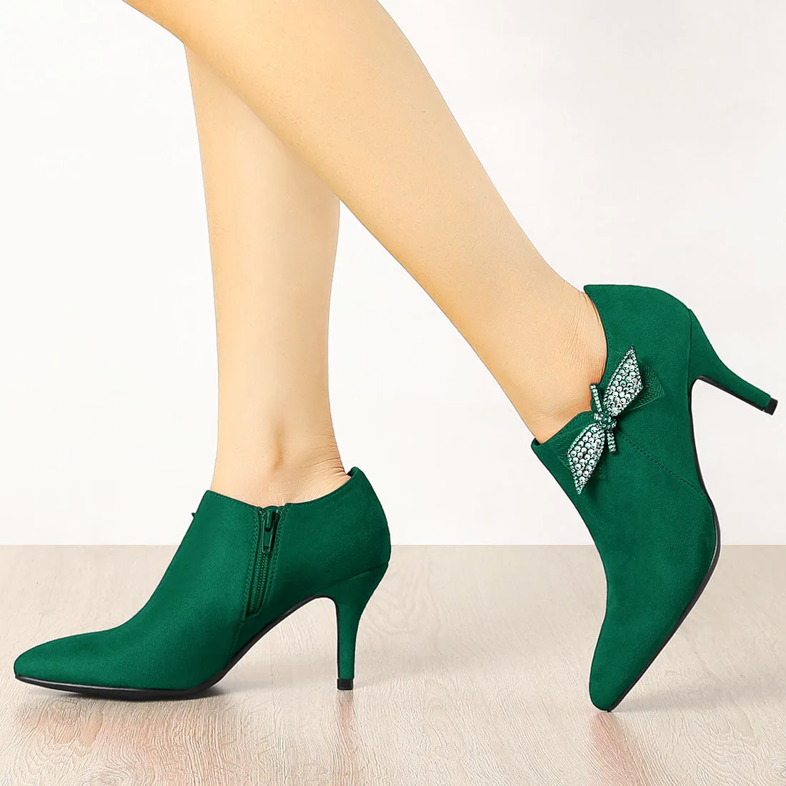 Pointed Toe Bow Decor Stiletto Heel Ankle Boots