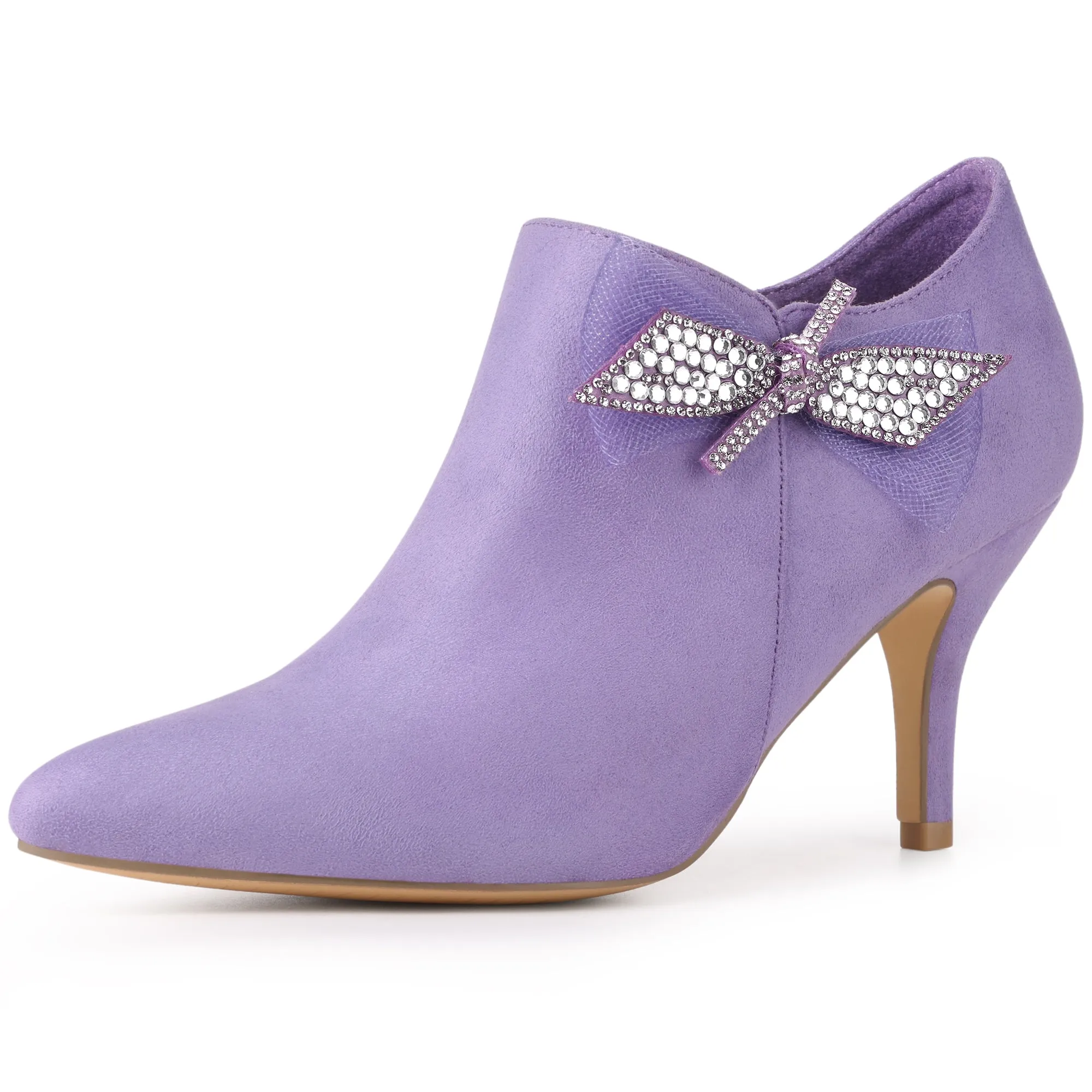Pointed Toe Bow Decor Stiletto Heel Ankle Boots