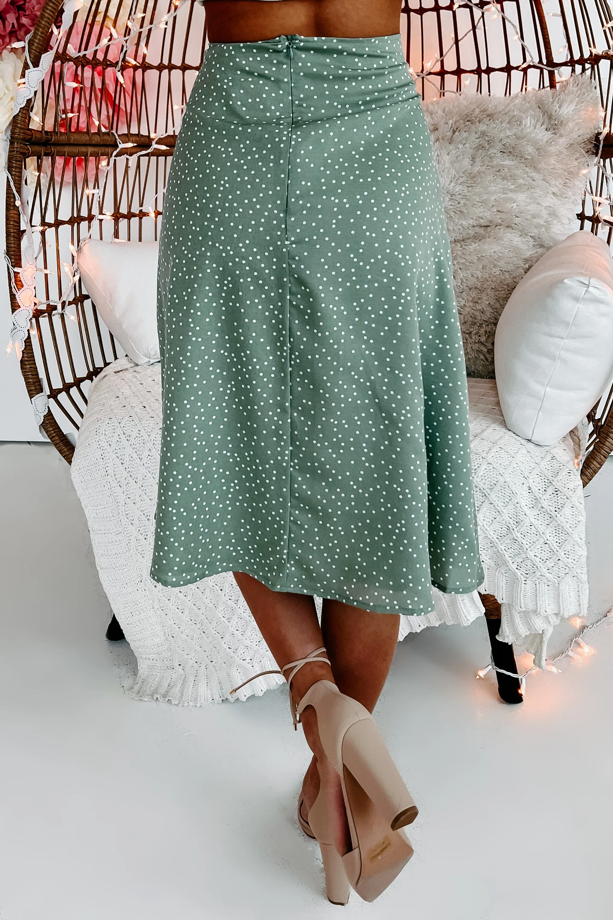 Polka Dot Cutie Polka Dot Midi Skirt (Sage)