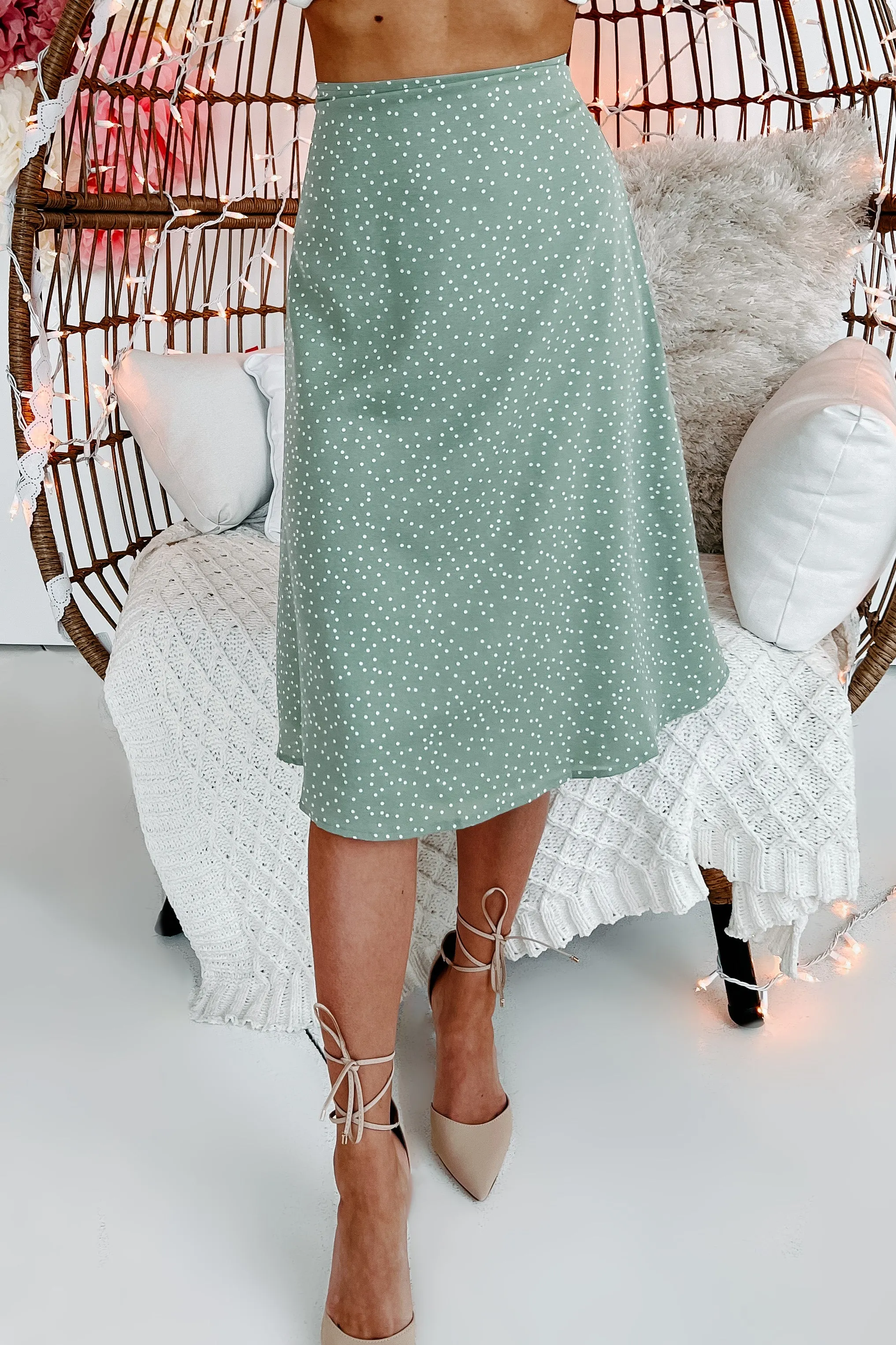 Polka Dot Cutie Polka Dot Midi Skirt (Sage)