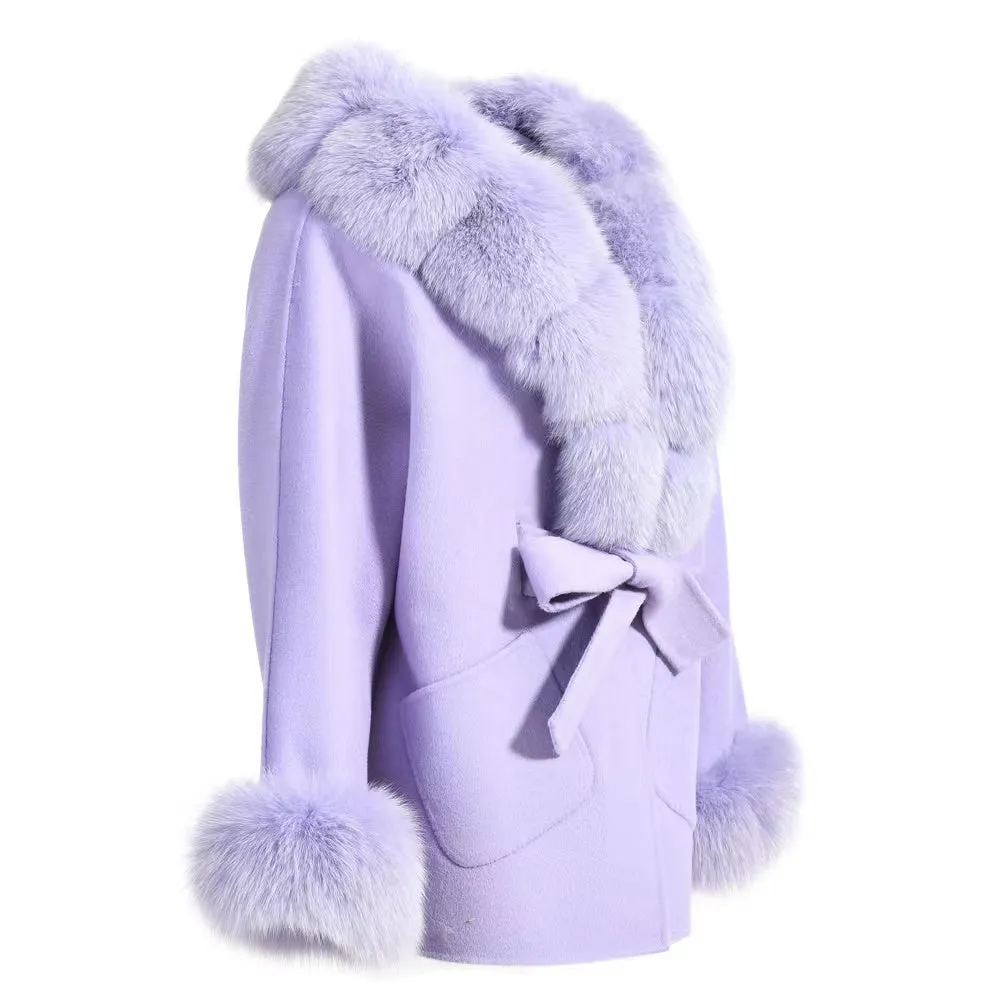PRE ORDER(Delivery in 2-3 weeks)MI LOVES SIGNATURE Luxurious Anna cashmere Adult coat with Fox fur trim and cuffs.