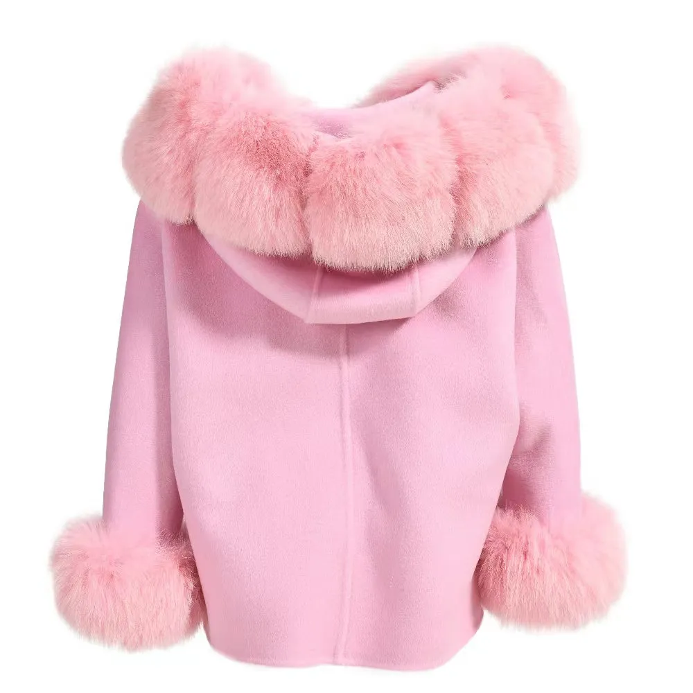 PRE ORDER(Delivery in 2-3 weeks)MI LOVES SIGNATURE Luxurious Anna cashmere Adult coat with Fox fur trim and cuffs.