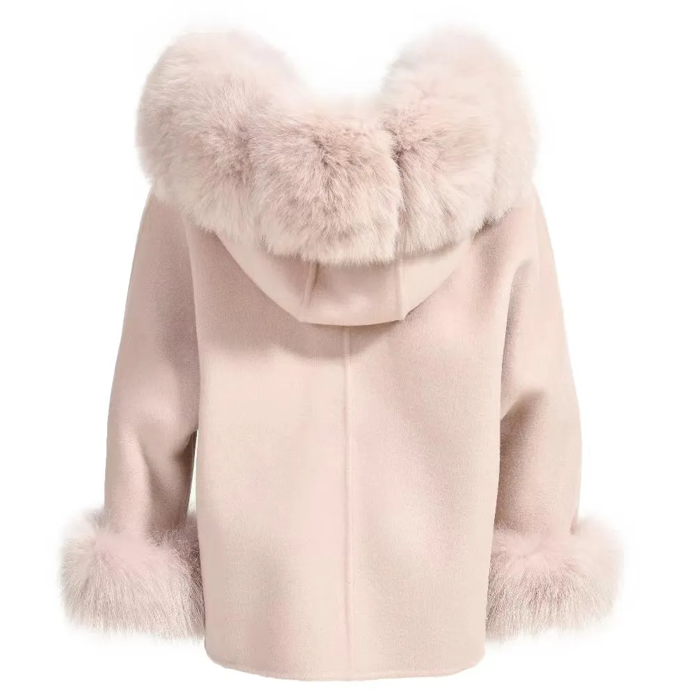 PRE ORDER(Delivery in 2-3 weeks)MI LOVES SIGNATURE Luxurious Anna cashmere Adult coat with Fox fur trim and cuffs.