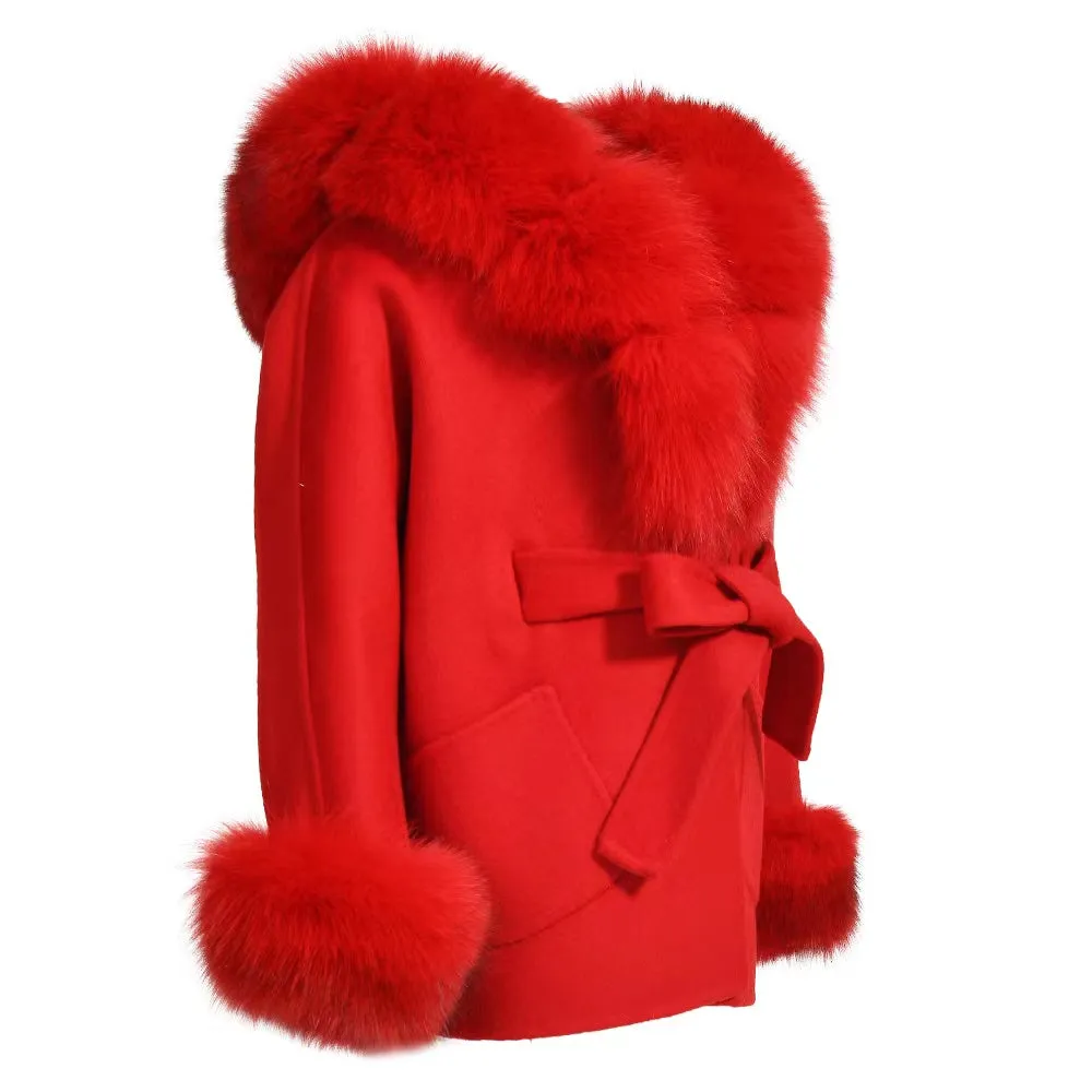PRE ORDER(Delivery in 2-3 weeks)MI LOVES SIGNATURE Luxurious Anna cashmere Adult coat with Fox fur trim and cuffs.