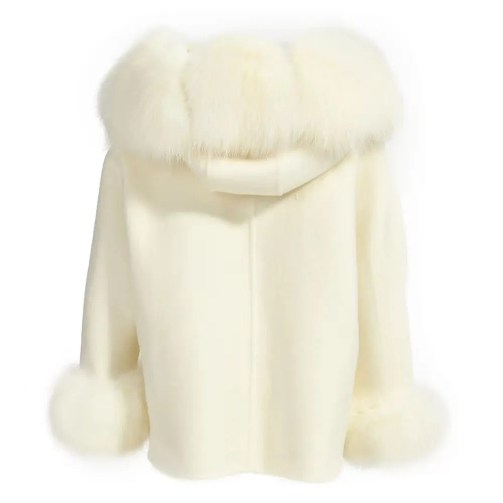 PRE ORDER(Delivery in 2-3 weeks)MI LOVES SIGNATURE Luxurious Anna cashmere Adult coat with Fox fur trim and cuffs.