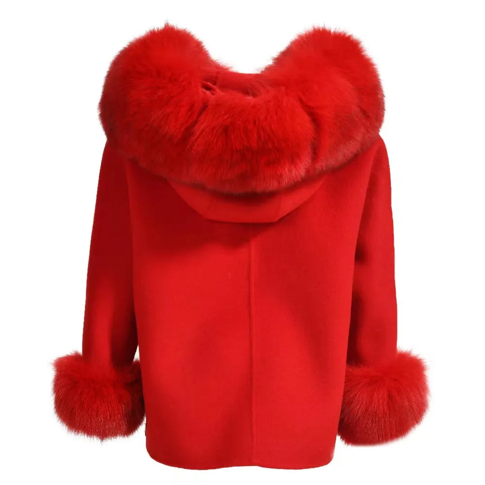 PRE ORDER(Delivery in 2-3 weeks)MI LOVES SIGNATURE Luxurious Anna cashmere Adult coat with Fox fur trim and cuffs.