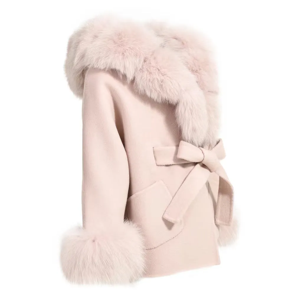 PRE ORDER(Delivery in 2-3 weeks)MI LOVES SIGNATURE Luxurious Anna cashmere Adult coat with Fox fur trim and cuffs.