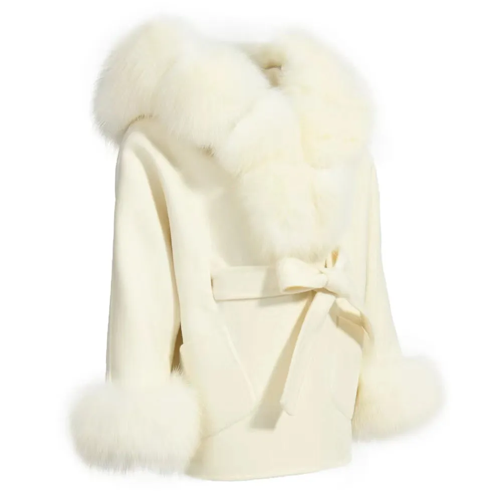 PRE ORDER(Delivery in 2-3 weeks)MI LOVES SIGNATURE Luxurious Anna cashmere Adult coat with Fox fur trim and cuffs.