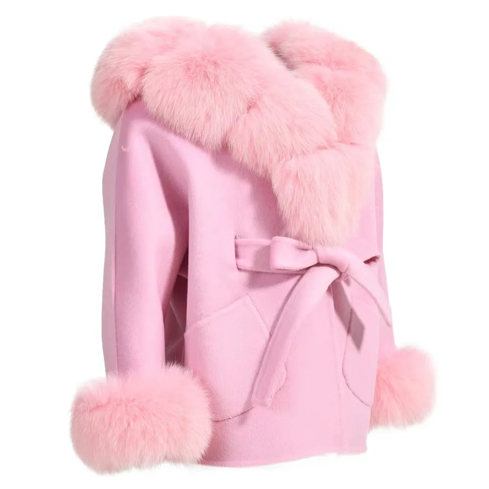PRE ORDER(Delivery in 2-3 weeks)MI LOVES SIGNATURE Luxurious Anna cashmere Adult coat with Fox fur trim and cuffs.
