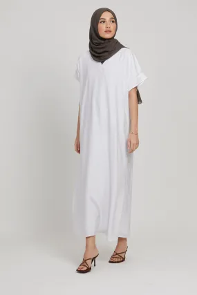 Premium Soft Sheen Crush Inner Slip Dress - White - WITH LINING