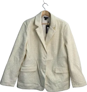 PrettyLittleThing White Glitter Textured Oversized Blazer UK 10