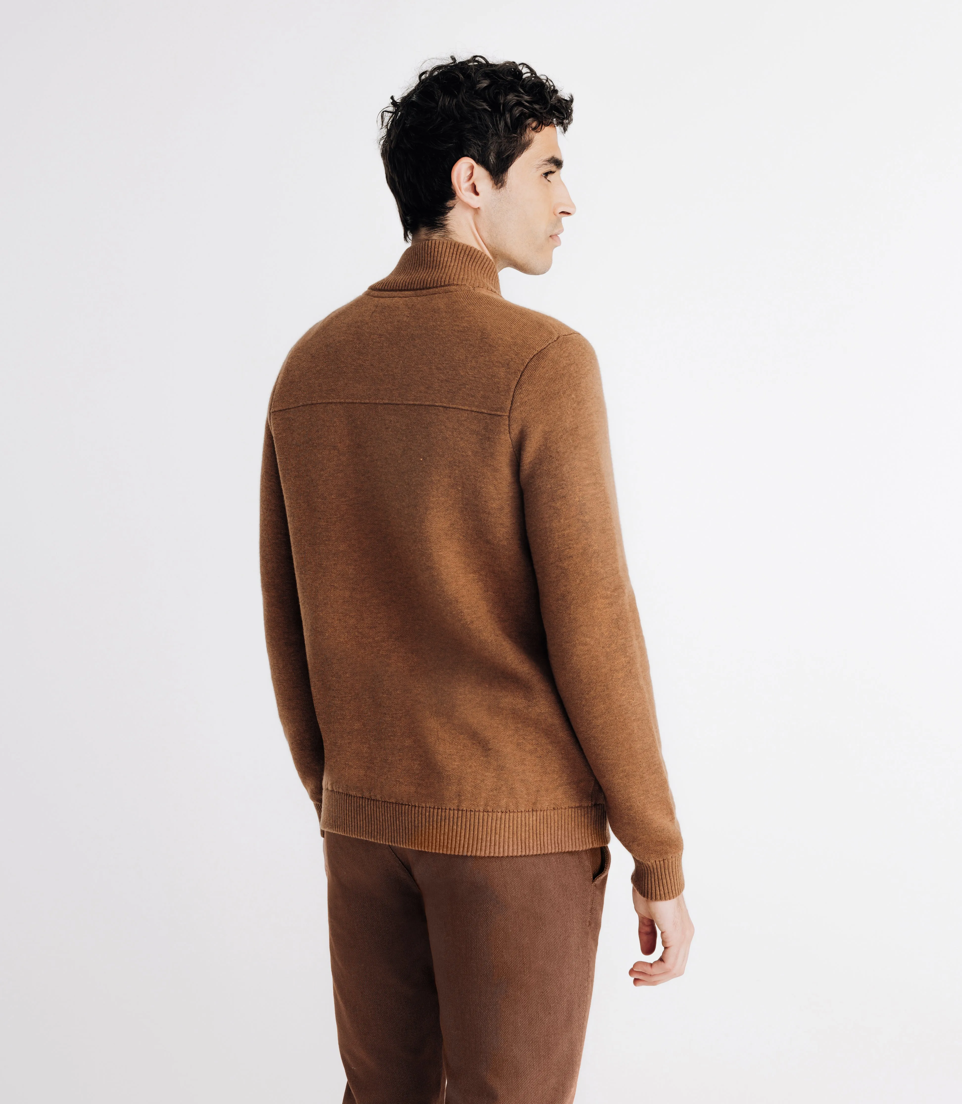 Pull gilet zippé col teddy camel