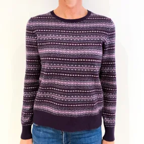 Purple Fair Isle Cashmere Crew Neck Jumper Small