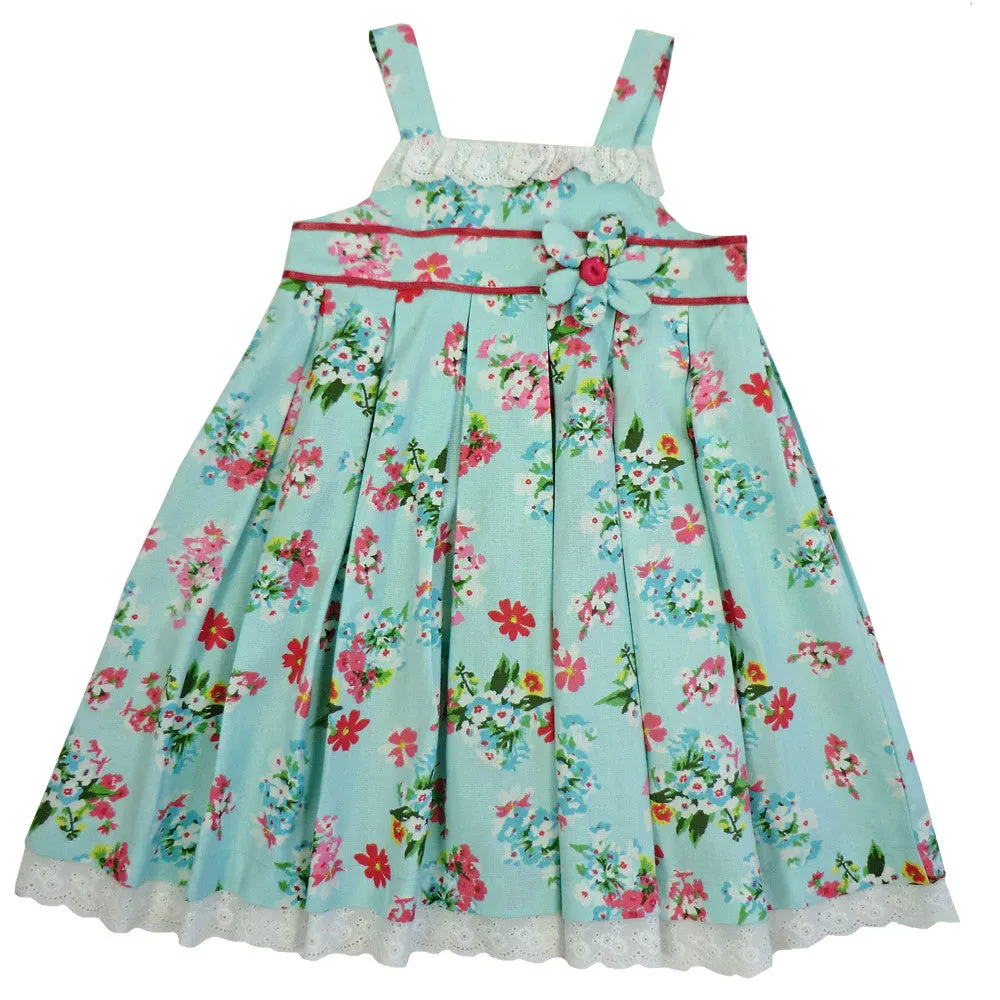 "Blue Floral" Dress with Lace Trim