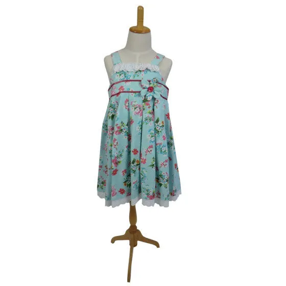 "Blue Floral" Dress with Lace Trim