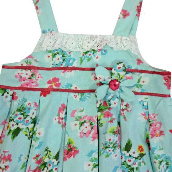 "Blue Floral" Dress with Lace Trim