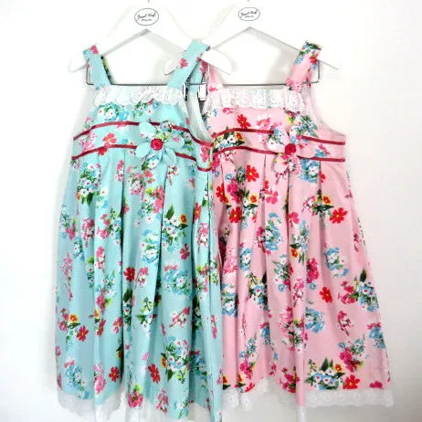 "Blue Floral" Dress with Lace Trim