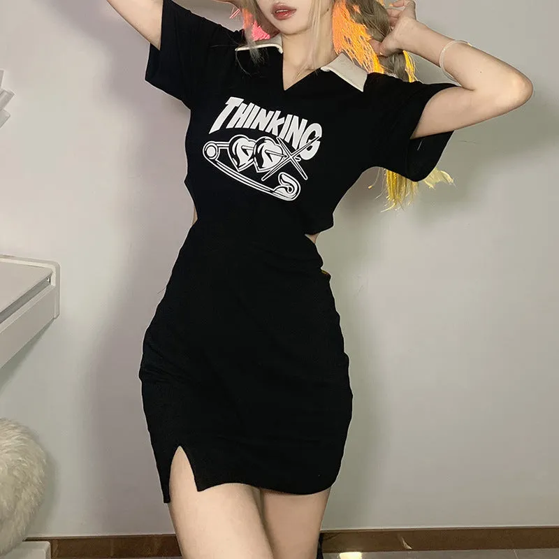 "Thinking" Collar Dress