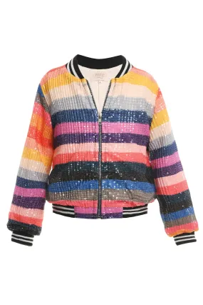 RAINBOW STRIPE SEQUIN BOMBER JACKET (A3795)