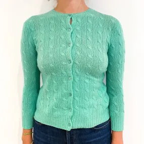 Ralph Lauren Deep Mint Green Cable Knit Cashmere Cardigan Small