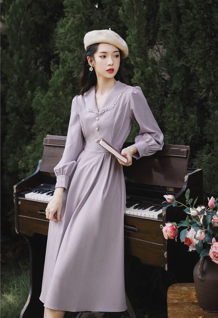 Retro 50s V Neck A-Line Dress