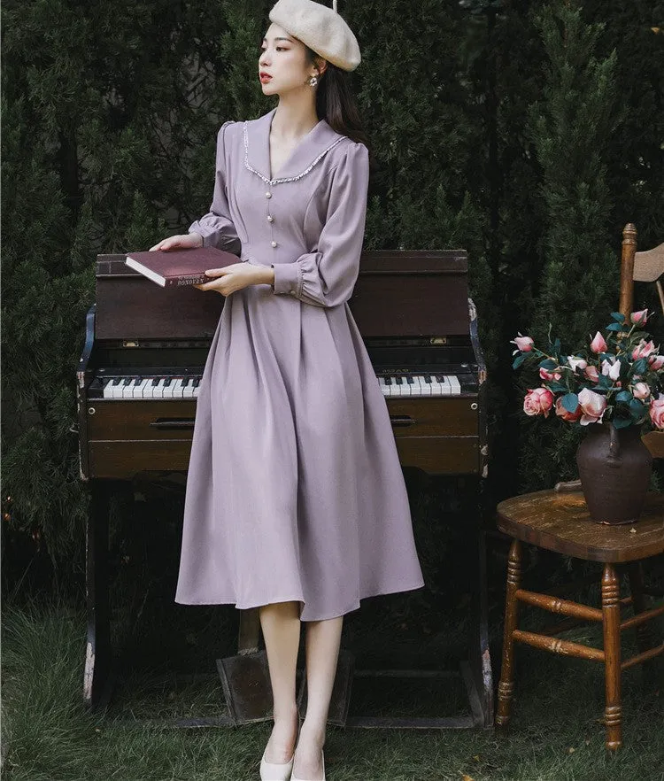 Retro 50s V Neck A-Line Dress