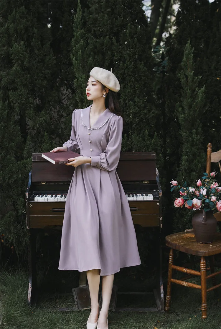 Retro 50s V Neck A-Line Dress