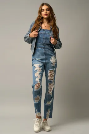 Ripped Straight Fit Overalls