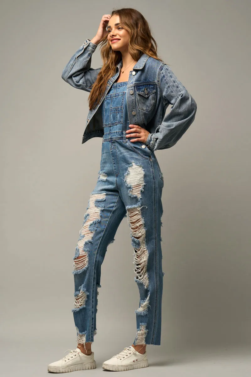 Ripped Straight Fit Overalls